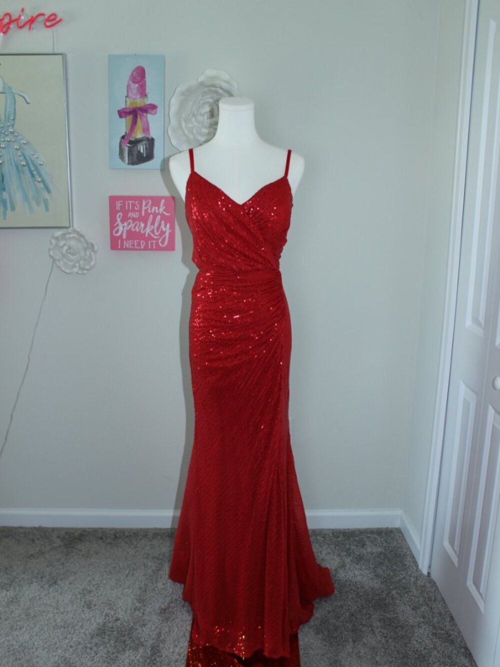 Red Sequin Evening Gown